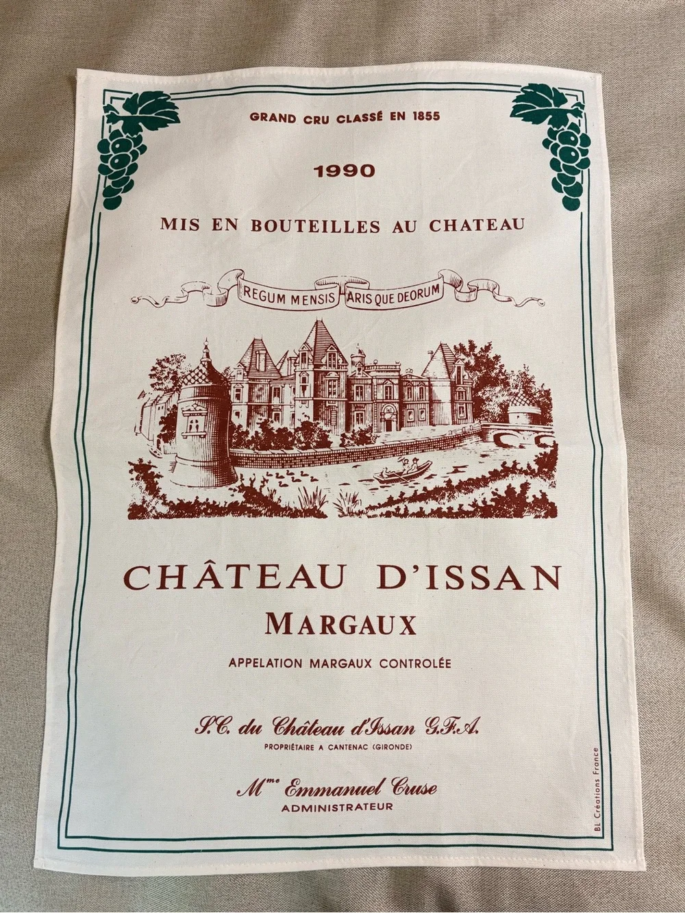 Set 2 Vintage French Chateau Wine Tea Towels 1990 France Cotton Unused